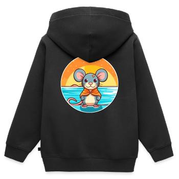 Maus Aquarell Karikatur Kawaii Clipart Tier - Kinder Premium Organic Zip Hoodie - Schwarz - Hinten - AI Model Kid Male (0cm)