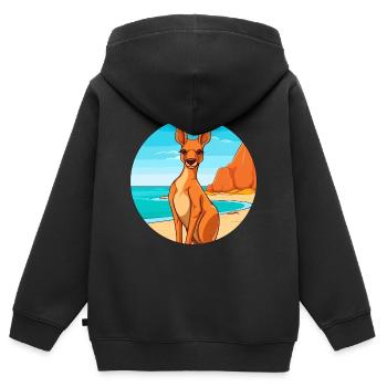 Kangourou aquarelle dessin animé Kawaii Clipart Animal - Sweat Premium à capuche zippé enfant bio - noir - Dos - AI Model Kid Male (0cm)