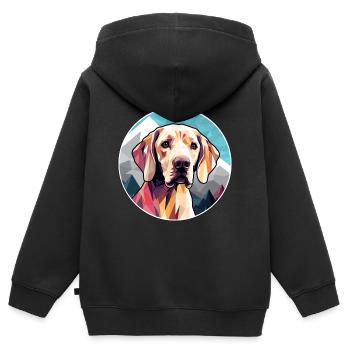 Braque Saint Germain chien race dessin animé kawaii Wate - Sweat Premium à capuche zippé enfant bio - noir - Dos - AI Model Kid Male (0cm)