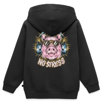 Cochon avec des écouteurs Drôle de dicton PAS DE STRESS - Sweat Premium à capuche zippé enfant bio - noir - Dos - AI Model Kid Male (0cm)