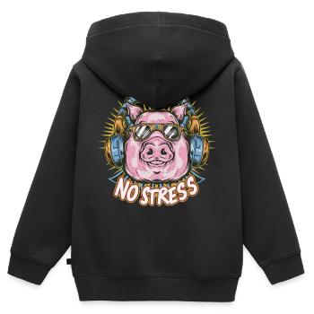 Cochon avec des écouteurs Drôle de dicton PAS DE STRESS - Sweat Premium à capuche zippé enfant bio - noir - Dos - AI Model Kid Male (0cm)