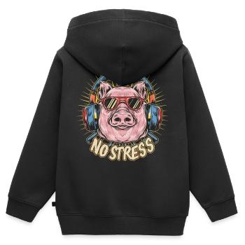 Cochon avec des écouteurs Drôle de dicton PAS DE STRESS - Sweat Premium à capuche zippé enfant bio - noir - Dos - AI Model Kid Male (0cm)