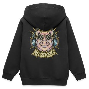 Cochon avec des écouteurs Drôle de dicton PAS DE STRESS - Sweat Premium à capuche zippé enfant bio - noir - Dos - AI Model Kid Male (0cm)