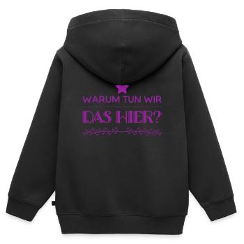 warum machen wir das? - Kinder Premium Organic Zip Hoodie - Schwarz - Hinten - AI Model Kid Male (0cm)