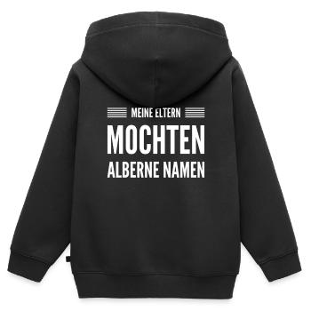 mein Name ist zum lachen - Kinder Premium Organic Zip Hoodie - Schwarz - Hinten - AI Model Kid Male (0cm)