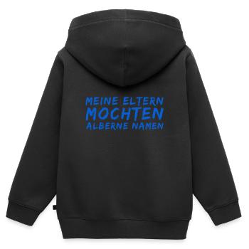 komischer Name - Kinder Premium Organic Zip Hoodie - Schwarz - Hinten - AI Model Kid Male (0cm)