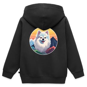 Spitz allemand chien race dessin animé Kawaii aquarelle - Sweat Premium à capuche zippé enfant bio - noir - Dos - AI Model Kid Male (0cm)