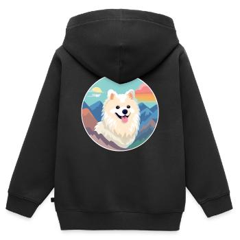 Spitz indien chien race Cartoon Kawaii aquarelle - Sweat Premium à capuche zippé enfant bio - noir - Dos - AI Model Kid Male (0cm)