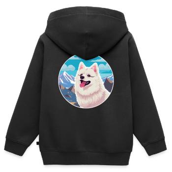 Spitz japonais chien race dessin animé Kawaii aquarelle - Sweat Premium à capuche zippé enfant bio - noir - Dos - AI Model Kid Male (0cm)