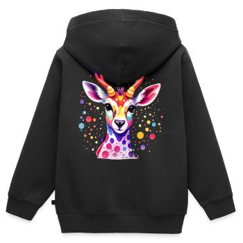 Cerf coloré mignon - Sweat Premium à capuche zippé enfant bio - noir - Dos - AI Model Kid Male (0cm)