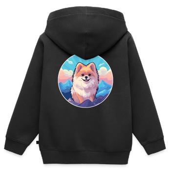 Spitz de Poméranie race de chien Cartoon Kawaii Watercol - Sweat Premium à capuche zippé enfant bio - noir - Dos - AI Model Kid Male (0cm)