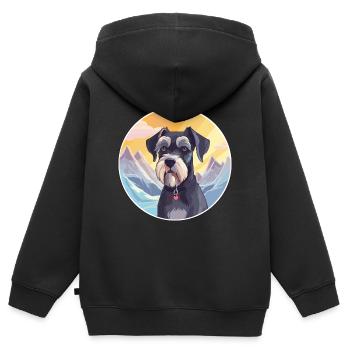 Standard Schnauzer Chien Race Cartoon Kawaii Waterc - Sweat Premium à capuche zippé enfant bio - noir - Dos - AI Model Kid Male (0cm)