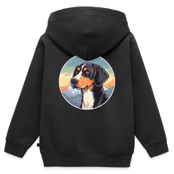 Serbischer dreifarbiger Jagdhund Rasse Cartoon Kawaii - Kinder Premium Organic Zip Hoodie - Schwarz - Hinten - AI Model Kid Male (0cm)
