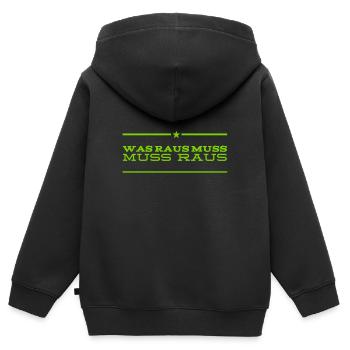 es will jetzt raus - Kinder Premium Organic Zip Hoodie - Schwarz - Hinten - AI Model Kid Male (0cm)