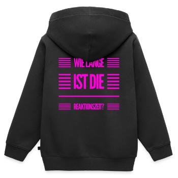 wie schnell geht es? - Kinder Premium Organic Zip Hoodie - Schwarz - Hinten - AI Model Kid Male (0cm)