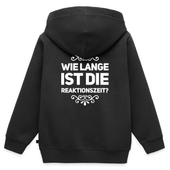 wie lange brauchst du? - Kinder Premium Organic Zip Hoodie - Schwarz - Hinten - AI Model Kid Male (0cm)