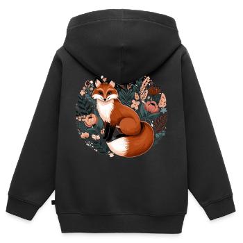 Cottagecore Ästetik Fuchs Botanik - Kinder Premium Organic Zip Hoodie - Schwarz - Hinten - AI Model Kid Male (0cm)