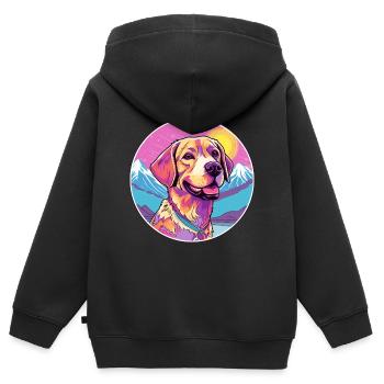 Braque Saint Germain chien race dessin animé kawaii Wate - Sweat Premium à capuche zippé enfant bio - noir - Dos - AI Model Kid Male (0cm)