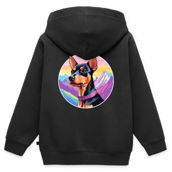Harlekin Pinscher Hunderasse Cartoon Kawaii Waterc - Kinder Premium Organic Zip Hoodie - Schwarz - Hinten - AI Model Kid Male (0cm)