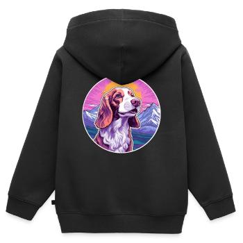 Irischer roter und weißer Setter Hund Rasse Cartoon Kawai - Kinder Premium Organic Zip Hoodie - Schwarz - Hinten - AI Model Kid Male (0cm)