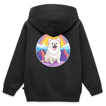 Spitz japonais chien race dessin animé Kawaii aquarelle - Sweat Premium à capuche zippé enfant bio - noir - Dos - AI Model Kid Male (0cm)