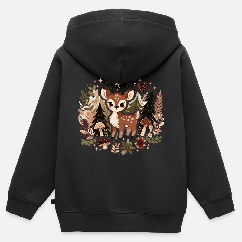 Süßes Reh Cottagecore - Kinder Premium Organic Zip Hoodie - Schwarz
