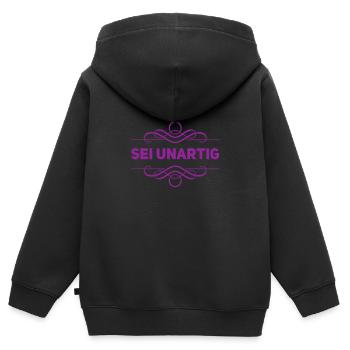 sei bockig - Kinder Premium Organic Zip Hoodie - Schwarz - Hinten - AI Model Kid Male (0cm)