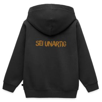 unartig ist super - Kinder Premium Organic Zip Hoodie - Schwarz - Hinten - AI Model Kid Male (0cm)
