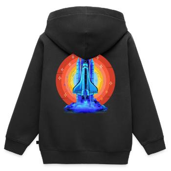NAVETTE SPATIALE BLEUE RETRO VINTAGE - Sweat Premium à capuche zippé enfant bio - noir - Dos - AI Model Kid Male (0cm)