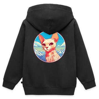 Rote Devon Rex Katze Bunte Karikatur Aquarell Illu - Kinder Premium Organic Zip Hoodie - Schwarz - Hinten - AI Model Kid Male (0cm)