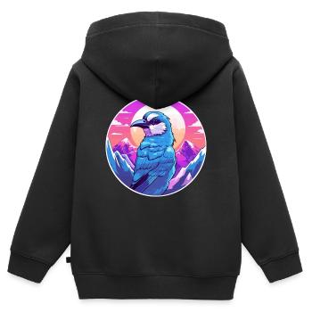 Geai bleu aquarelle dessin animé Kawaii animal de compagnie Animal Colo - Sweat Premium à capuche zippé enfant bio - noir - Dos - AI Model Kid Male (0cm)
