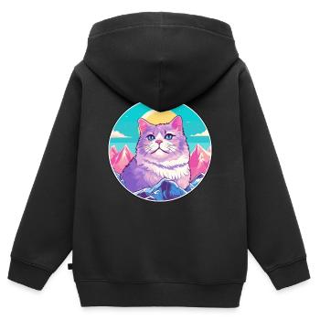 Australien Brume Chat Coloré Dessin Animé Aquarelle Il - Sweat Premium à capuche zippé enfant bio - noir - Dos - AI Model Kid Male (0cm)