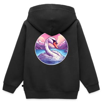 Cygne Aquarelle Dessin Animé Kawaii Animal De Compagnie Coloré - Sweat Premium à capuche zippé enfant bio - noir - Dos - AI Model Kid Male (0cm)