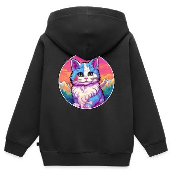 Bambino Katze Bunte Karikatur Aquarell Illustrati - Kinder Premium Organic Zip Hoodie - Schwarz - Hinten - AI Model Kid Male (0cm)