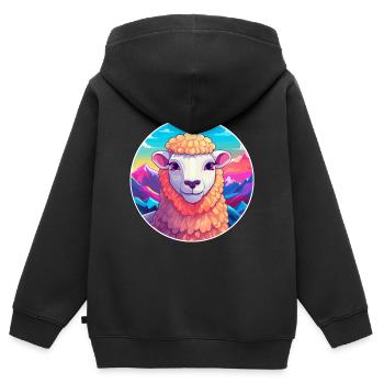Schaf Aquarell Karikatur Kawaii Haustier Tier Farbefu - Kinder Premium Organic Zip Hoodie - Schwarz - Hinten - AI Model Kid Male (0cm)