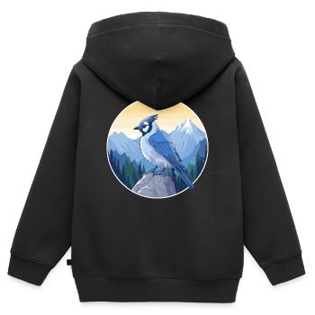 Geai bleu aquarelle dessin animé Kawaii animal de compagnie Animal Colo - Sweat Premium à capuche zippé enfant bio - noir - Dos - AI Model Kid Male (0cm)