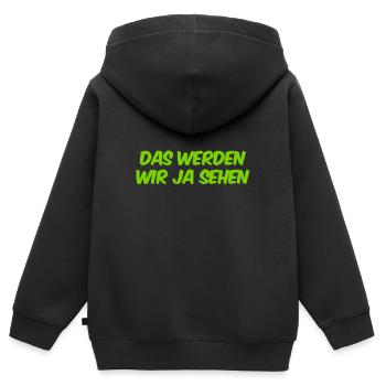 warten wir es ab - Kinder Premium Organic Zip Hoodie - Schwarz - Hinten - AI Model Kid Male (0cm)