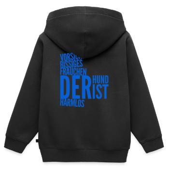 Vorsicht, bissiges Frauchen - Kinder Premium Organic Zip Hoodie - Schwarz - Hinten - AI Model Kid Male (0cm)