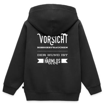 Warnung vor dem Frauchen - Kinder Premium Organic Zip Hoodie - Schwarz - Hinten - AI Model Kid Male (0cm)