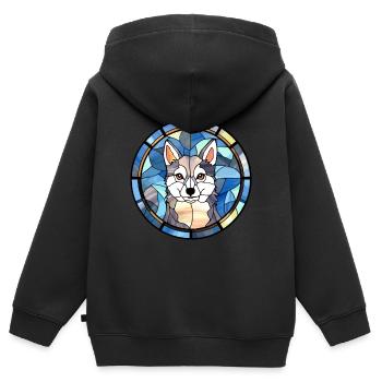 Alaska Klee Kai chien race vitrail coloré - Sweat Premium à capuche zippé enfant bio - noir - Dos - AI Model Kid Male (0cm)