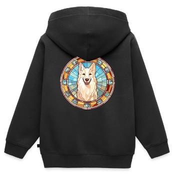 Berger Blanc Suisse Hunderasse Buntglas Colorf - Kinder Premium Organic Zip Hoodie - Schwarz - Hinten - AI Model Kid Male (0cm)