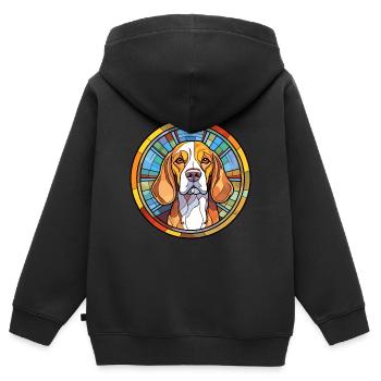 Beagle Harrier chien race vitrail coloré Wa - Sweat Premium à capuche zippé enfant bio - noir - Dos - AI Model Kid Male (0cm)