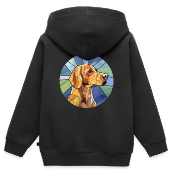 Braque Saint Germain chien race vitrail couleur - Sweat Premium à capuche zippé enfant bio - noir - Dos - AI Model Kid Male (0cm)