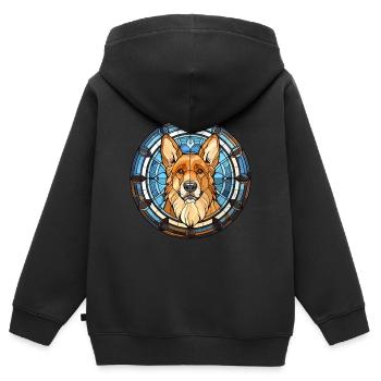 Chien de berger des Carpates race vitrail Colorf - Sweat Premium à capuche zippé enfant bio - noir - Dos - AI Model Kid Male (0cm)
