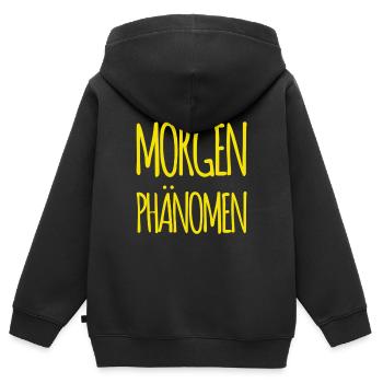vor dir steht ein Frühaufsteher - Kinder Premium Organic Zip Hoodie - Schwarz - Hinten - AI Model Kid Male (0cm)