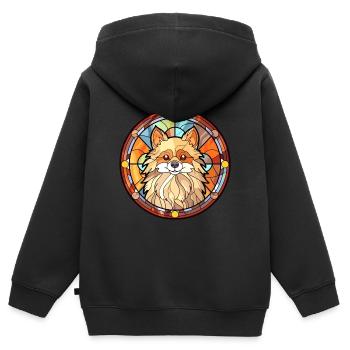 Spitz allemand chien race vitrail coloré Wate - Sweat Premium à capuche zippé enfant bio - noir - Dos - AI Model Kid Male (0cm)
