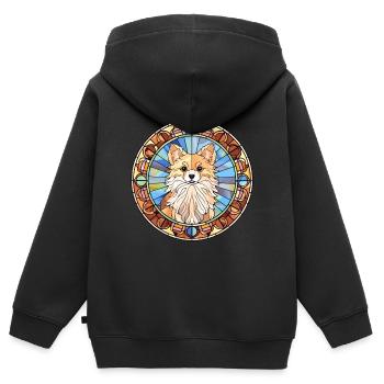 Spitz indien chien race vitrail coloré Wate - Sweat Premium à capuche zippé enfant bio - noir - Dos - AI Model Kid Male (0cm)