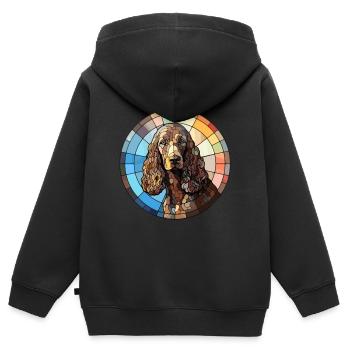 Irish Water Spaniel Dog Breed Buntglas Colorf - Kinder Premium Organic Zip Hoodie - Schwarz - Hinten - AI Model Kid Male (0cm)