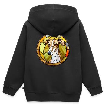 Lurcher chien race vitrail coloré Watercolo - Sweat Premium à capuche zippé enfant bio - noir - Dos - AI Model Kid Male (0cm)