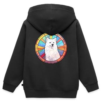 Spitz japonais chien race vitrail coloré Wa - Sweat Premium à capuche zippé enfant bio - noir - Dos - AI Model Kid Male (0cm)